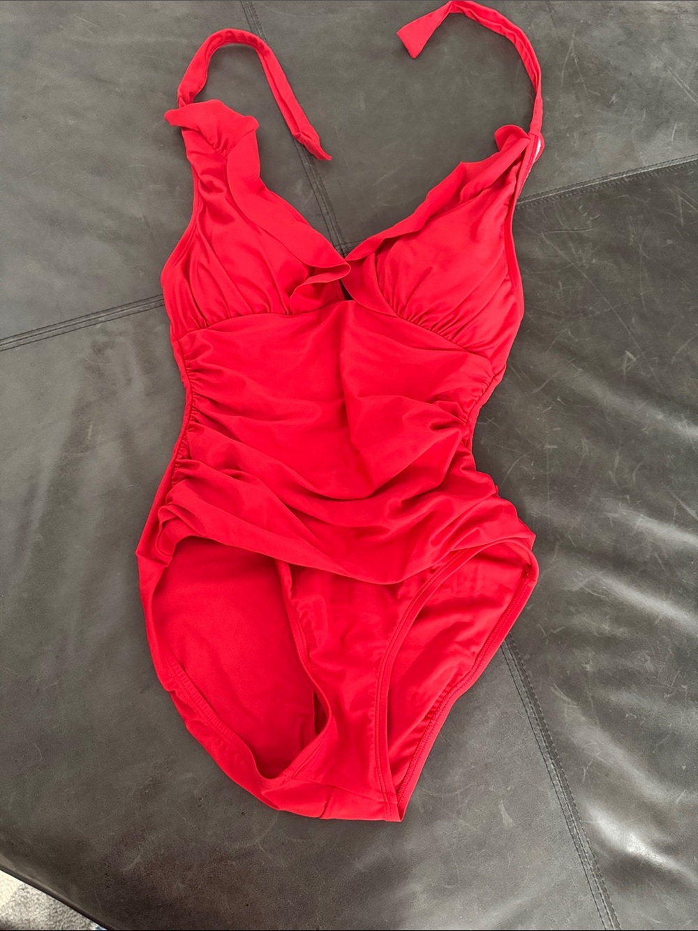 Ellen Tracy Red Ruched One-Piece Swimsuit